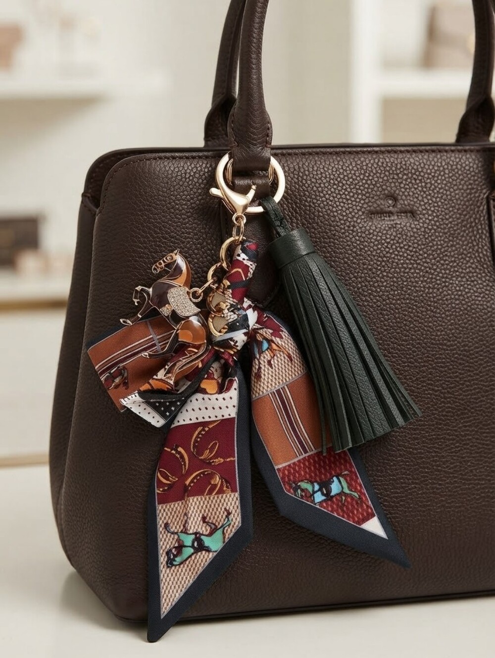 Piper K Equestrian Bag Charm /Key Chain With Tassle Ornate Horse And Scarf